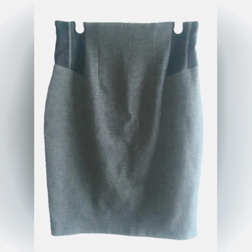 Lined Pencil Skirt, Grey with Black Geometric Panels, M-L